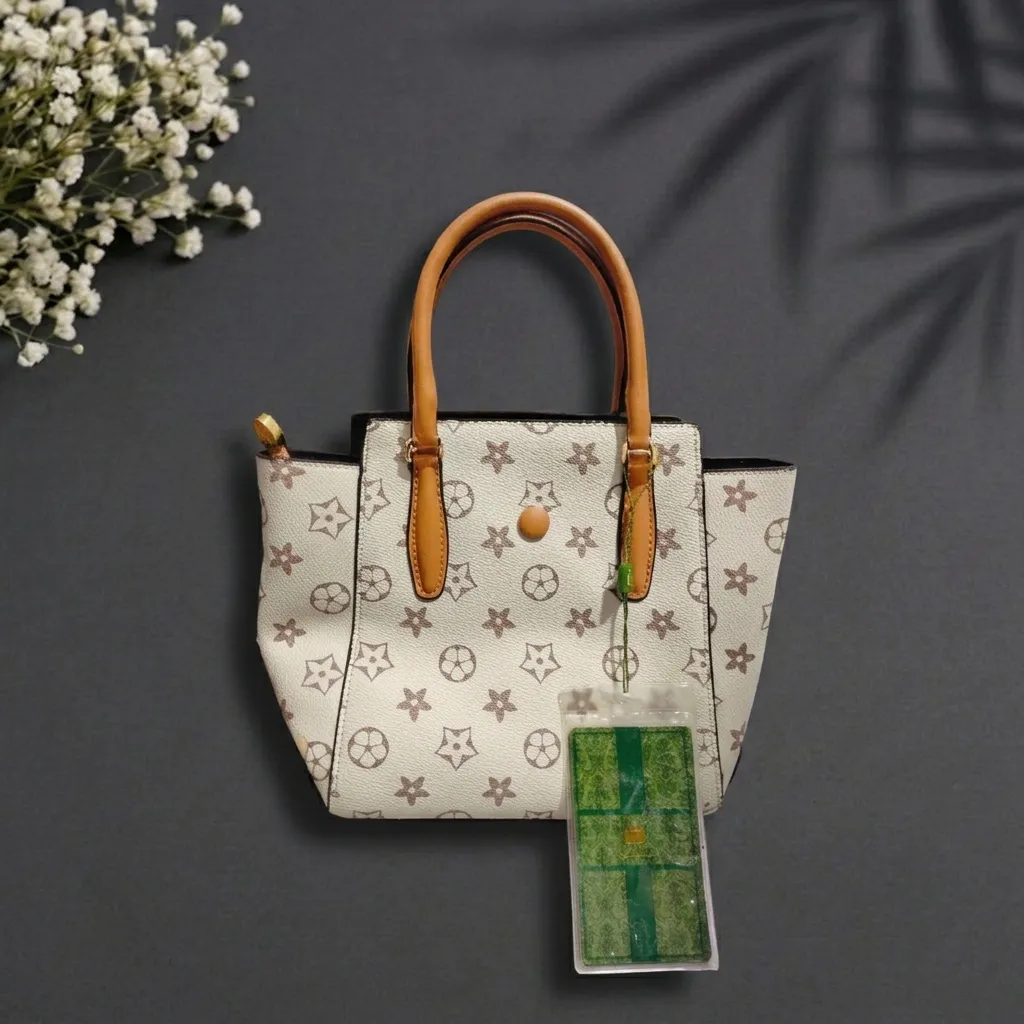 Monogram Flower Pattern Mini Tote Bag with Tan Handles