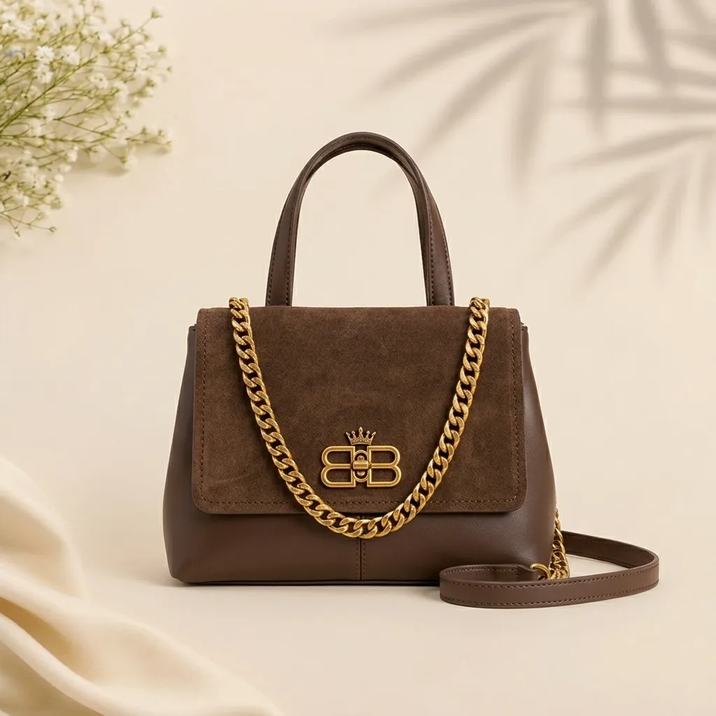 BB Crown Suede Brown Top-Handle Bag