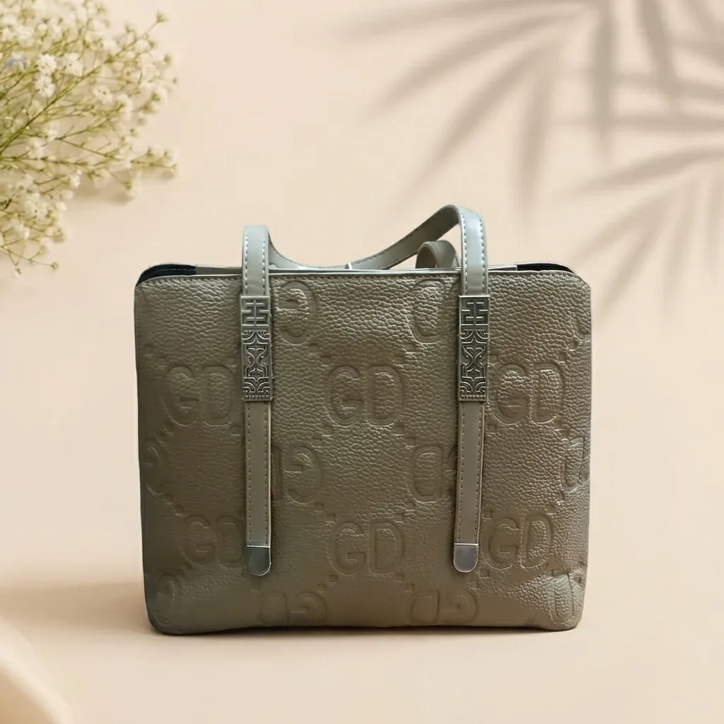 GD Monogram Grey Leather Tote Bag