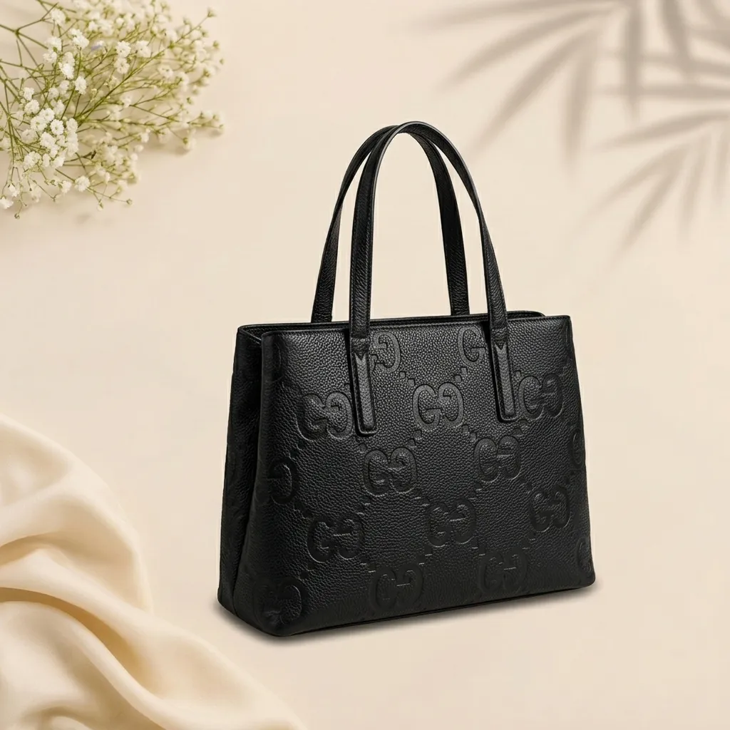 Gucci Black Embossed GG Leather Tote Bag